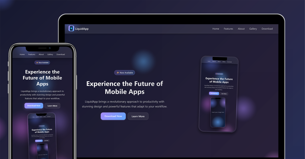 LiquidApp - Modern App Landing Page with Liquid Glass Morphing Effects