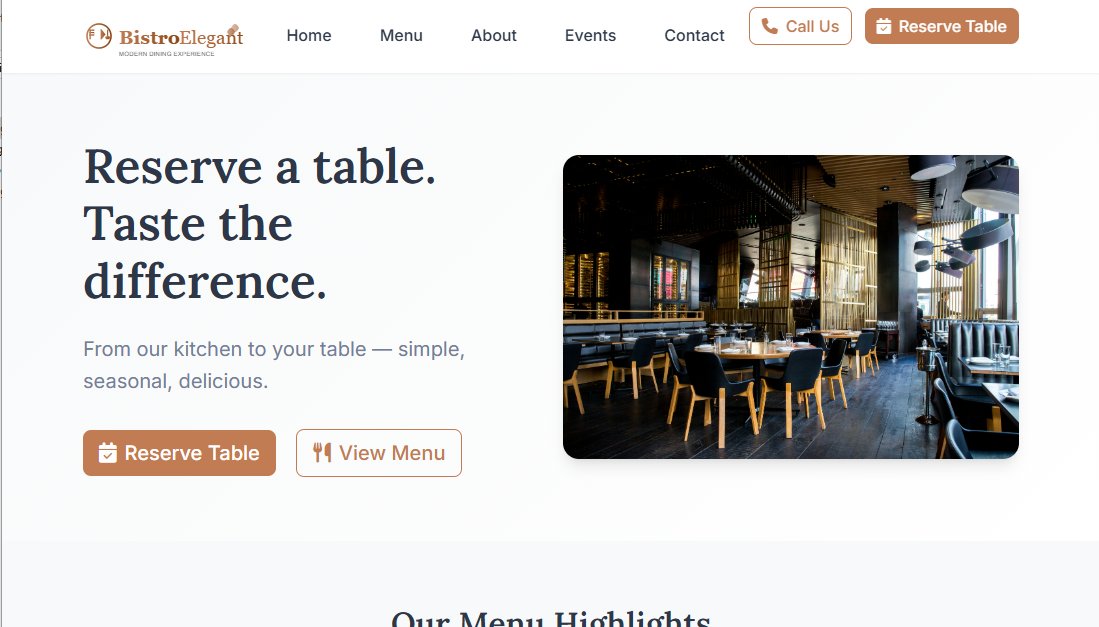 Bistro Elegante - Restaurant and Cafe Website Template