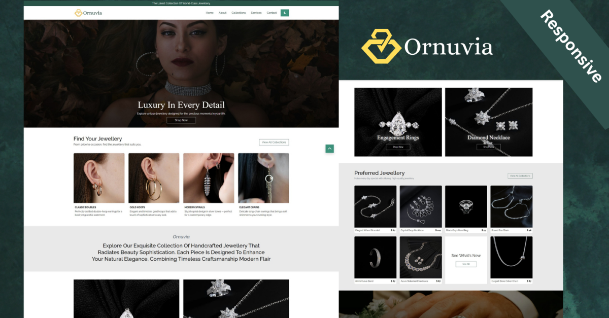 Ornuvia – Luxury Jewelry Store Multipage HTML Website Template