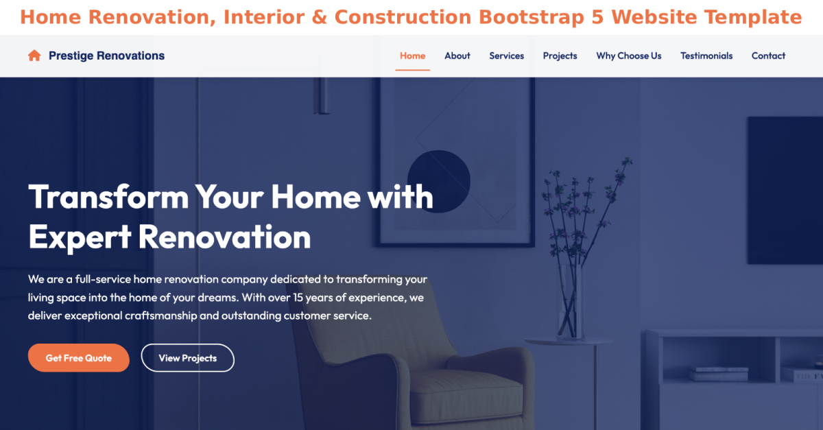 Home Renovation, Interior & Construction Bootstrap 5 Website Template