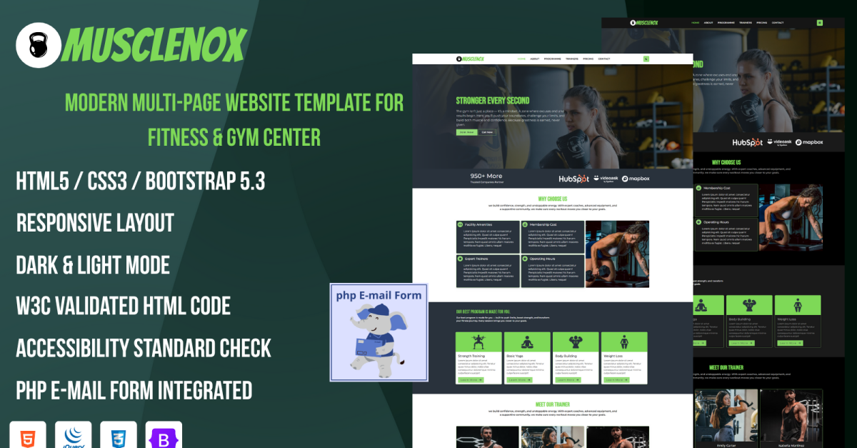 Muscle Nox – Powerful Gym and Fitness Multipage Website Template