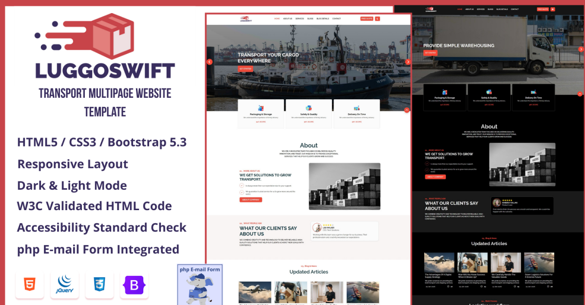 Luggoswift – Move and Transport Multipage Website Template