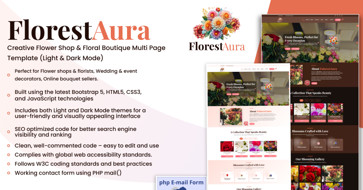 FlorestAura – Creative Flower Shop and Floral Boutique Multi-Page Website Template