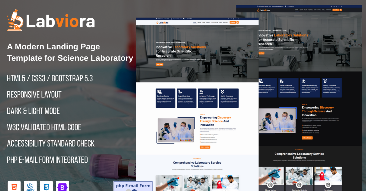 Website Lab Layout Labviora – Science and Research Laboratory Landing Page Website Template