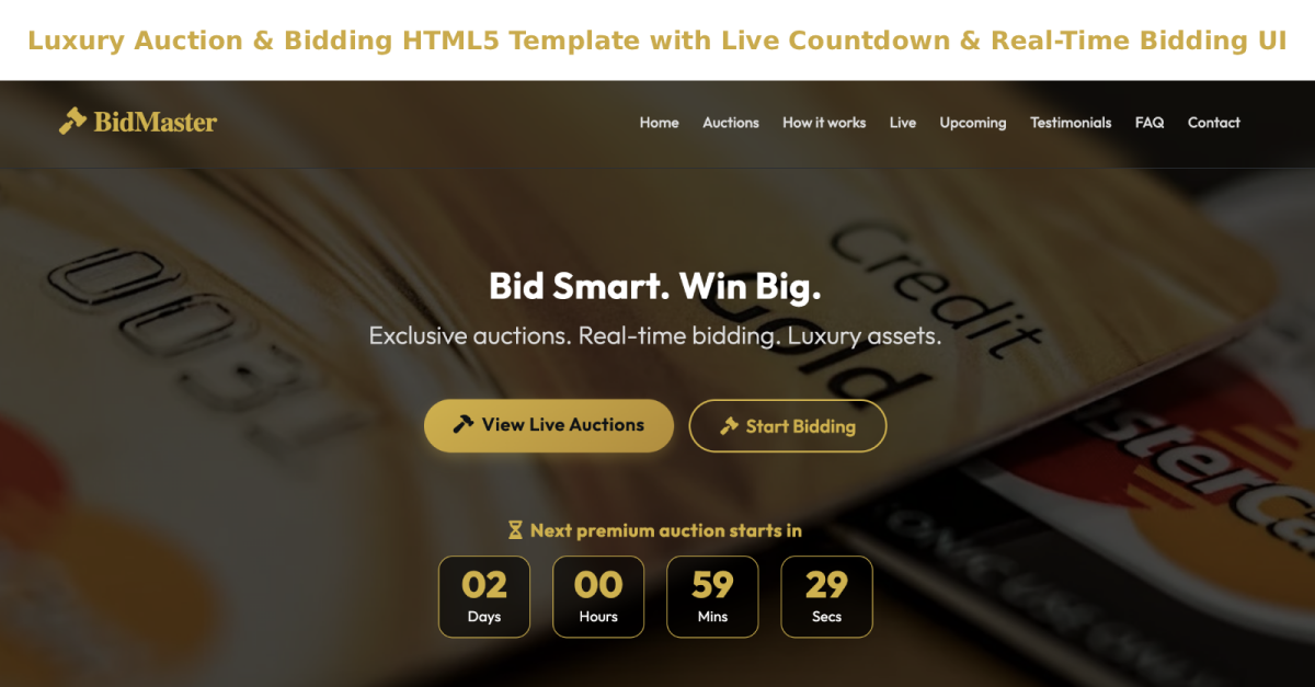 Luxury Auction & Bidding HTML5 Template with Live Countdown & Real-Time Bidding UI