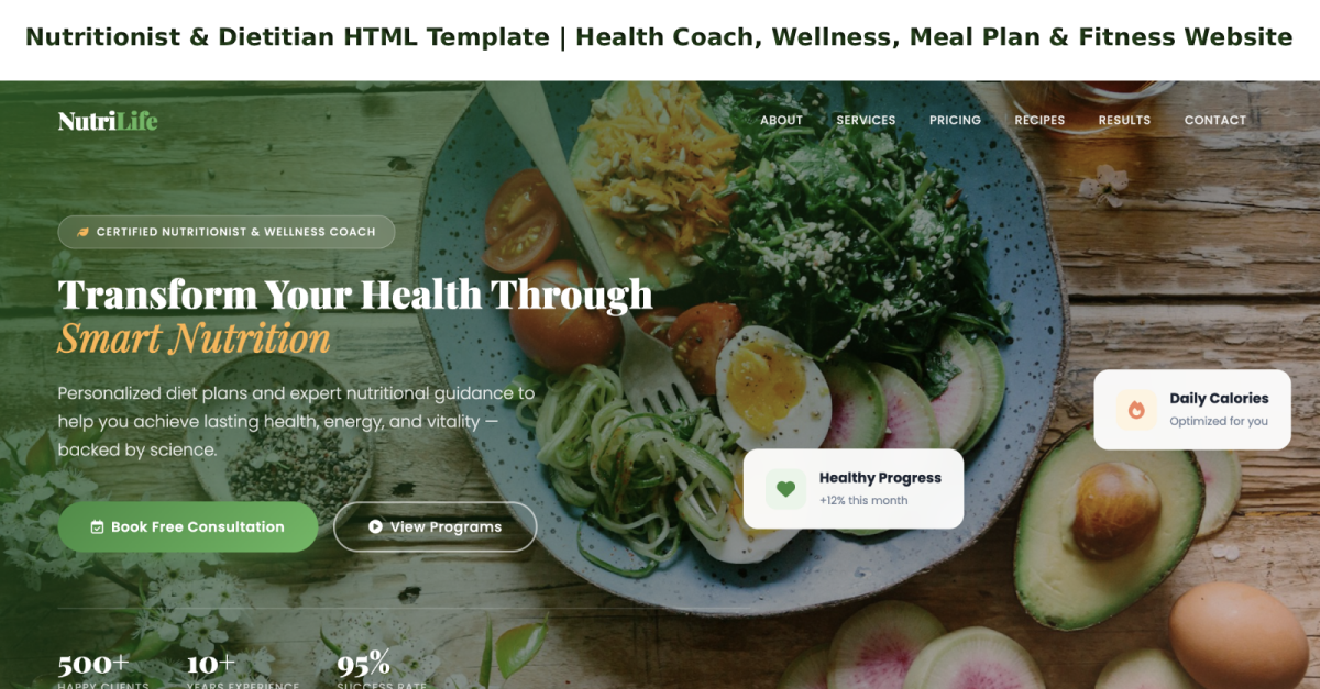 Nutritionist & Dietitian HTML Template | Health Coach, Wellness, Meal Plan & Fitness Website