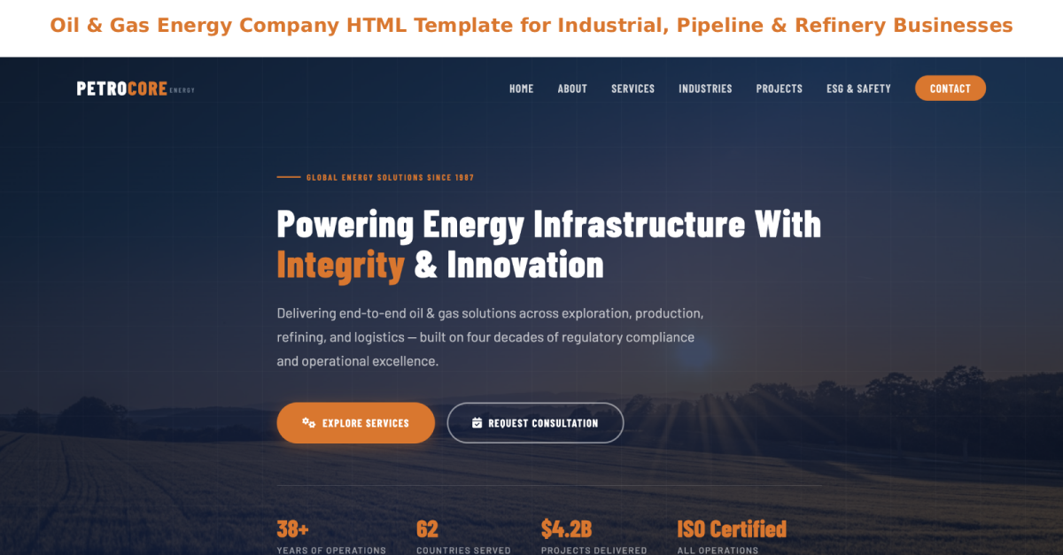 Oil & Gas Energy Company HTML Template for Industrial, Pipeline & Refinery Businesses