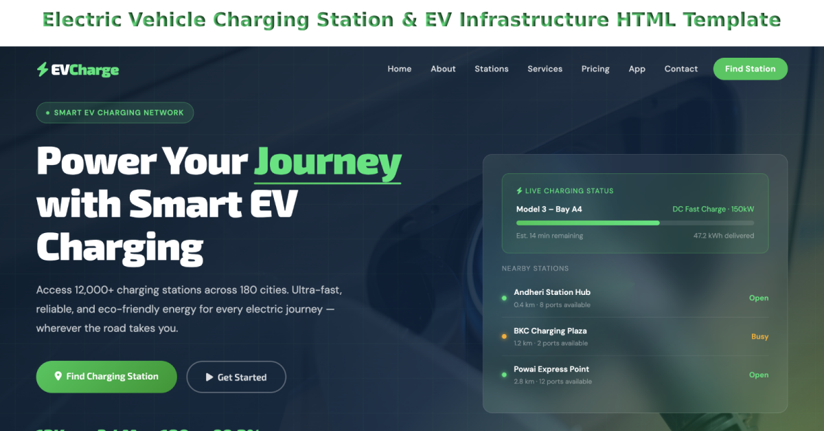 Electric Vehicle Charging Station & EV Infrastructure HTML Template