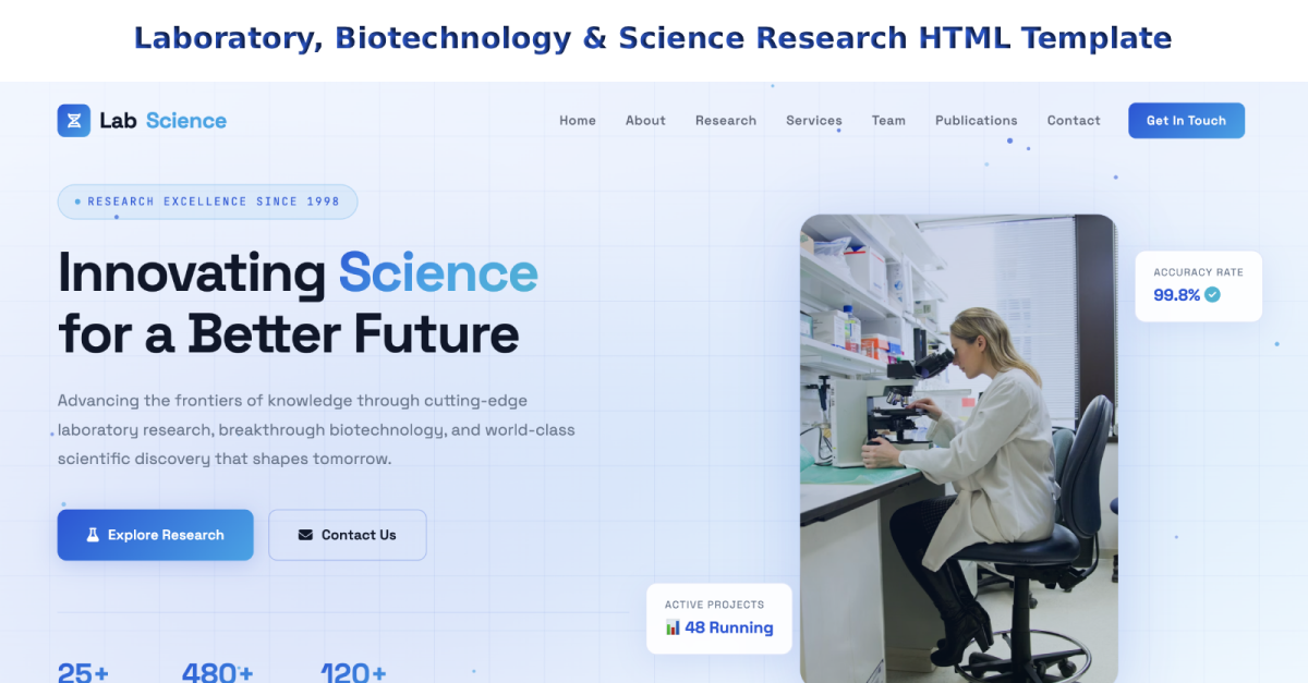 Laboratory, Biotechnology & Science Research HTML Template