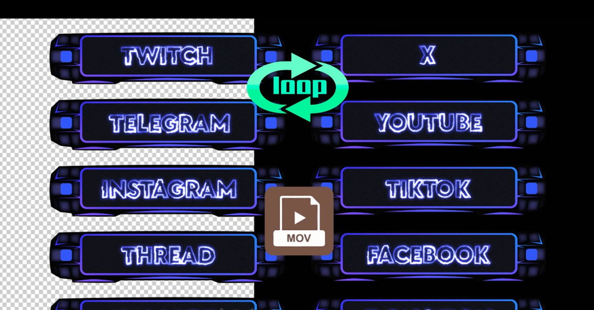 Neon Social Media Buttons Animation Pack on Alpha Channel.