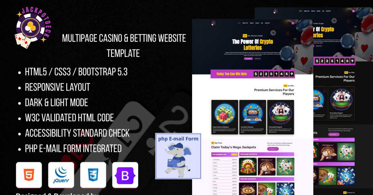 JackpotDeck – Online Casino and Crypto Lottery Multipage HTML Template