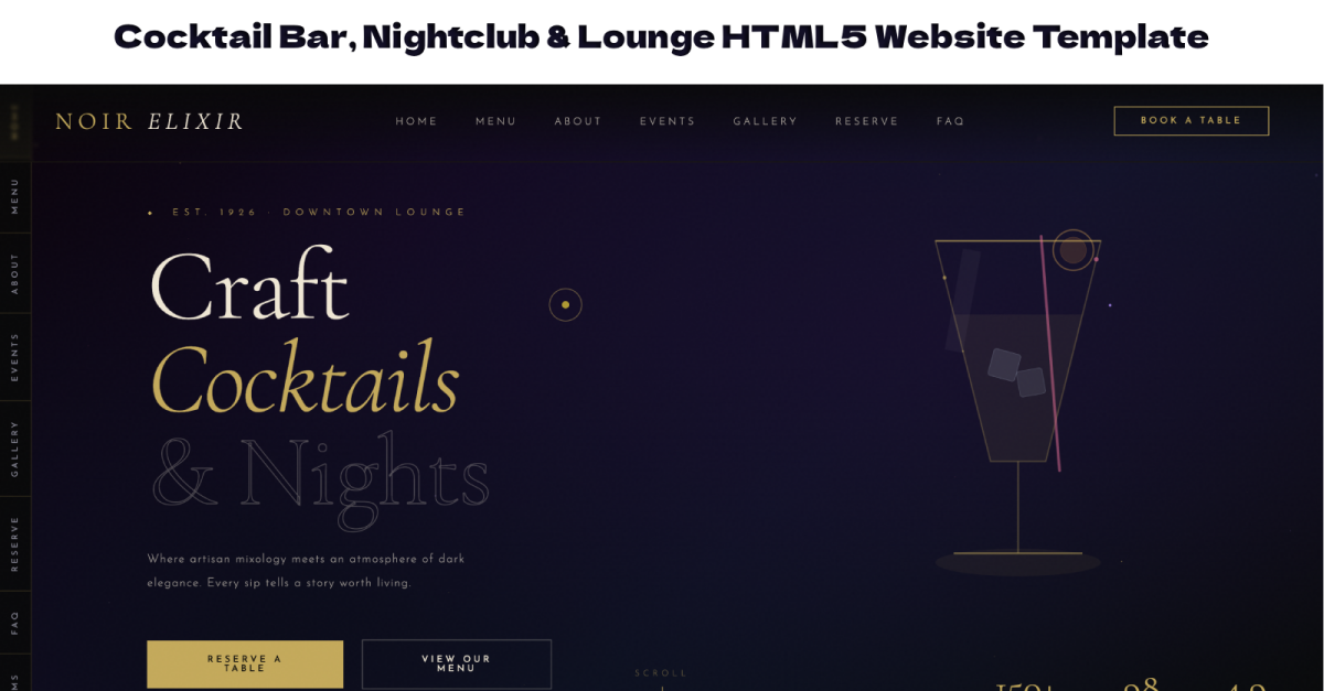 Cocktail Bar, Nightclub & Lounge HTML5 Website Template