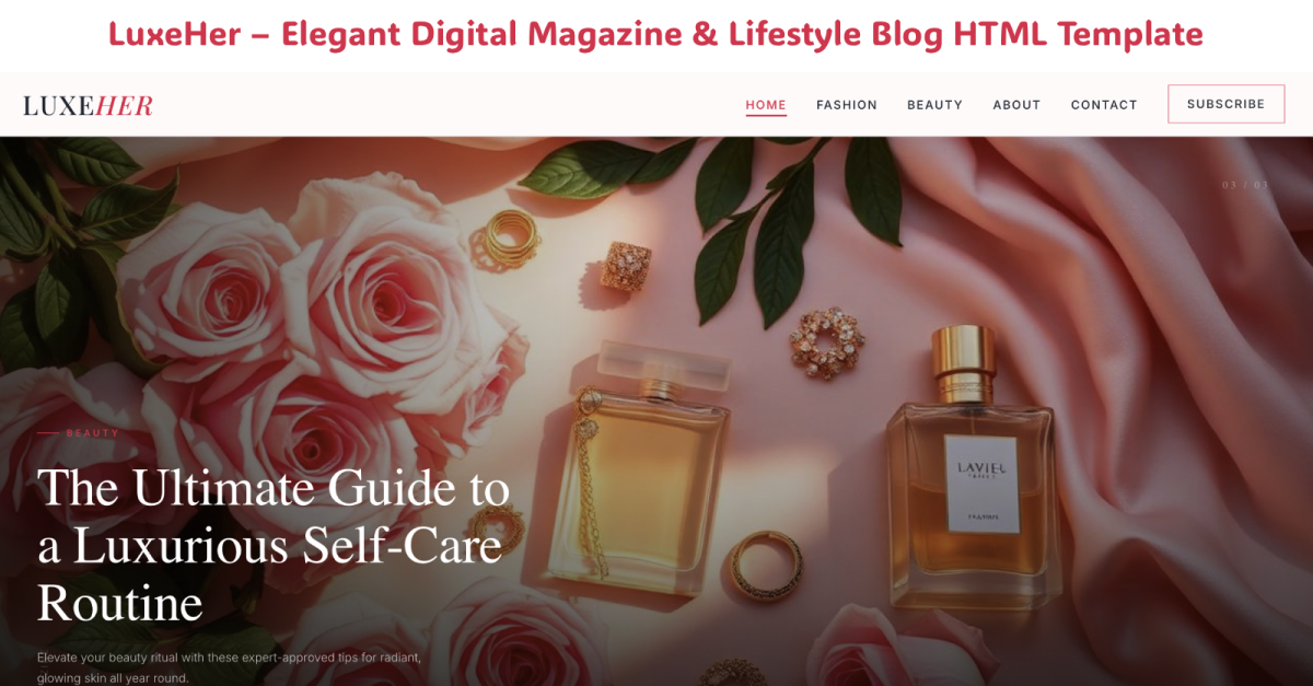 LuxeHer – Elegant Digital Magazine & Lifestyle Blog HTML Template