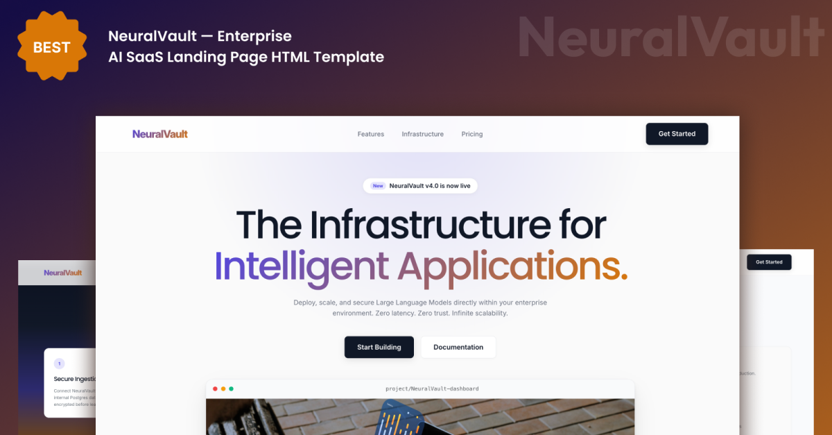 NeuralVault – AI SaaS Startup and Tech Responsive Landing Page