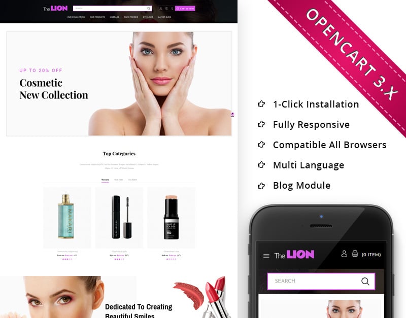 Lion Cosmetic - Beauty Store Responsive OpenCart Template
by Thementic