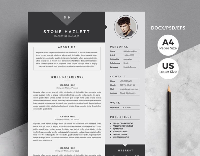 Modern Resume-Stone Hazlett Resume Template - TemplateMonster