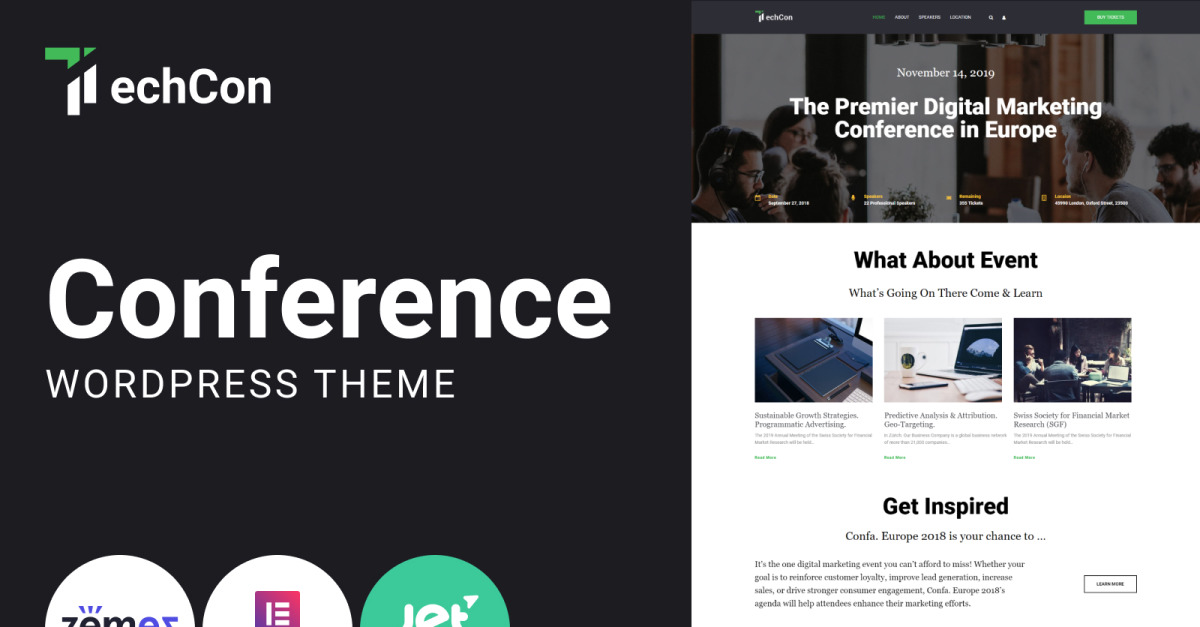 TechCon - Conference One Page Animated WordPress Elementor Theme