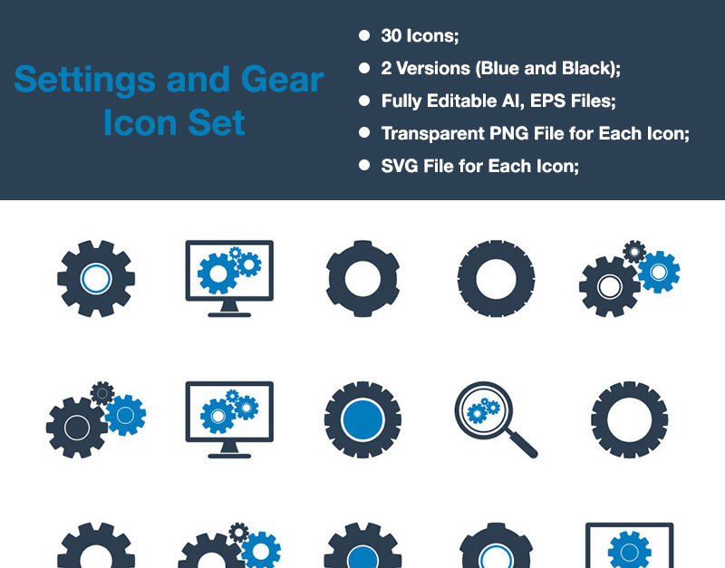 Settings & Gear - Premium Vector Icon Set - TemplateMonster