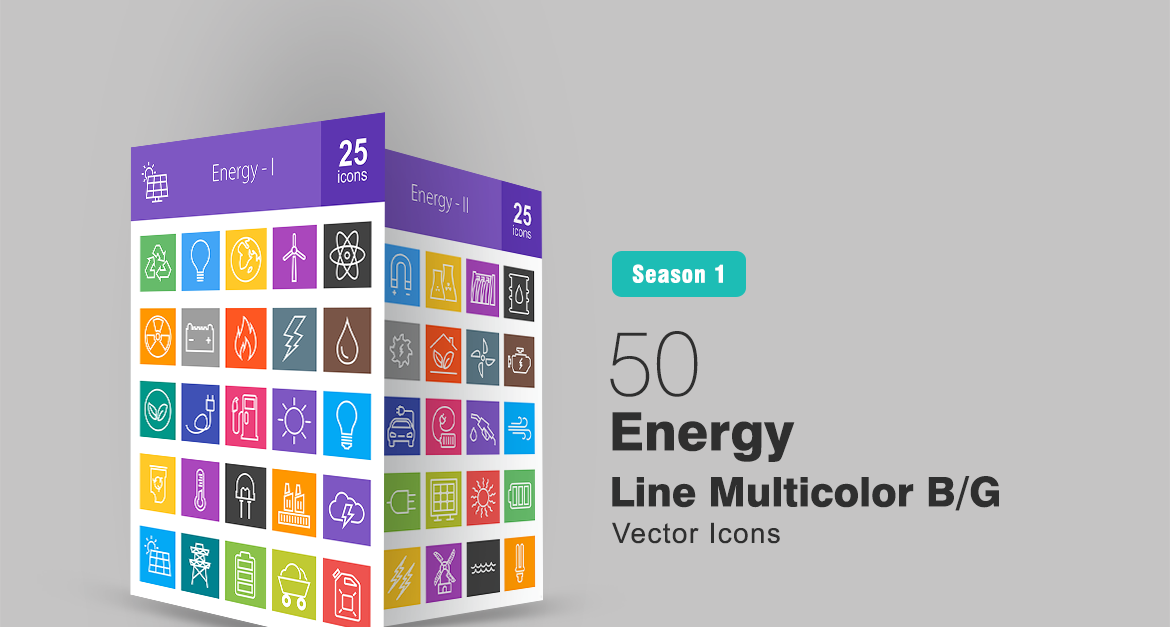 50 Energy Line Multicolor B/G Icon Set - TemplateMonster
