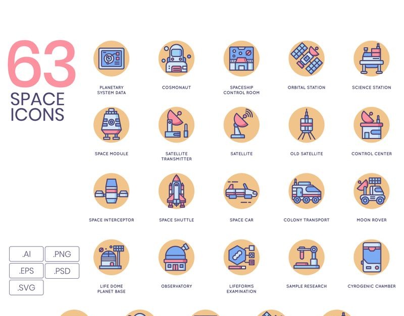 63 Space Icons - Butterscotch Series Set - TemplateMonster