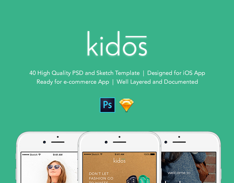 Kidos - Kids Clothing iOS UI Kit and Sketch PSD Template