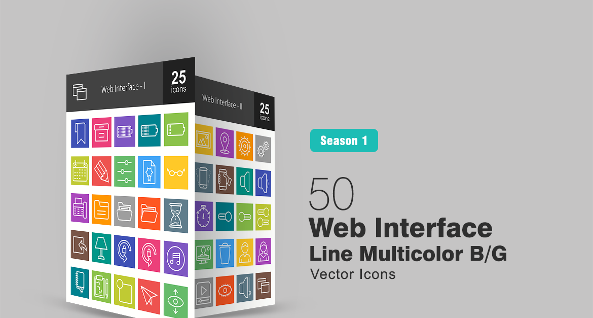 50 Web Interface Line Multicolor B/G Icon Set