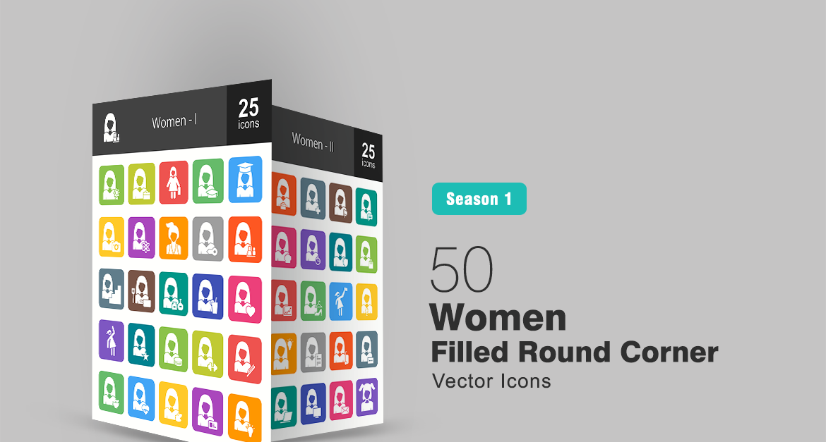 50 Women Filled Round Corner Icon Set - TemplateMonster