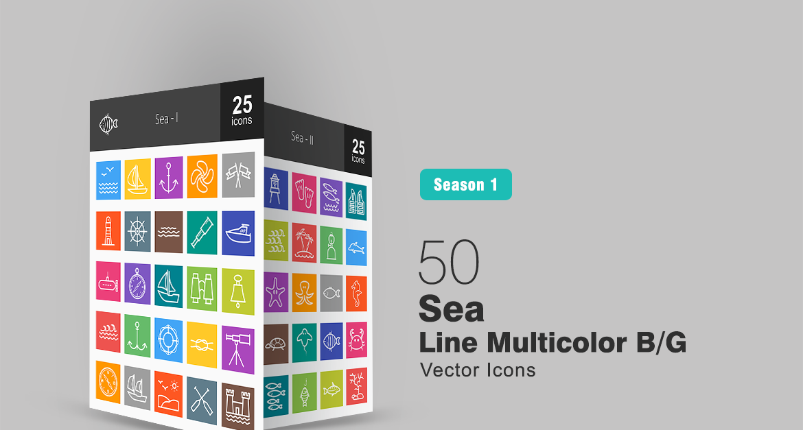 50 Sea Line Multicolor B/G Icon Set #91206 - TemplateMonster