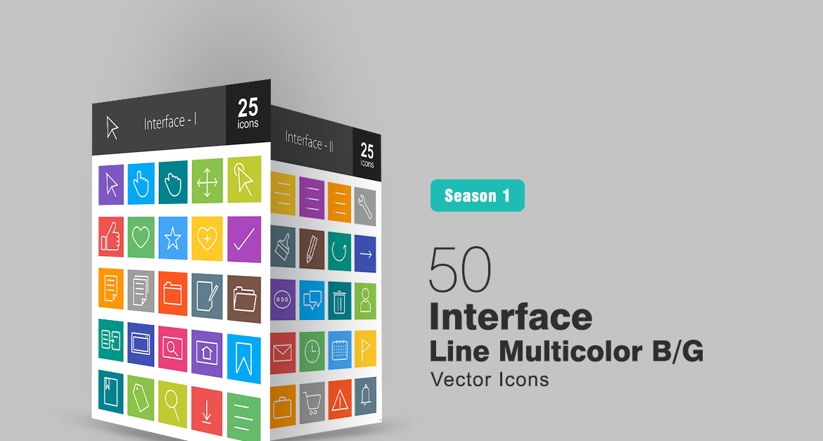 50 Interface Line Multicolor B/G Icon Set - TemplateMonster