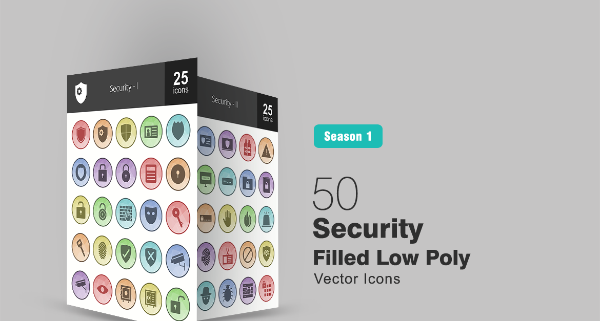 50 Security Filled Low Poly Icon Set - TemplateMonster