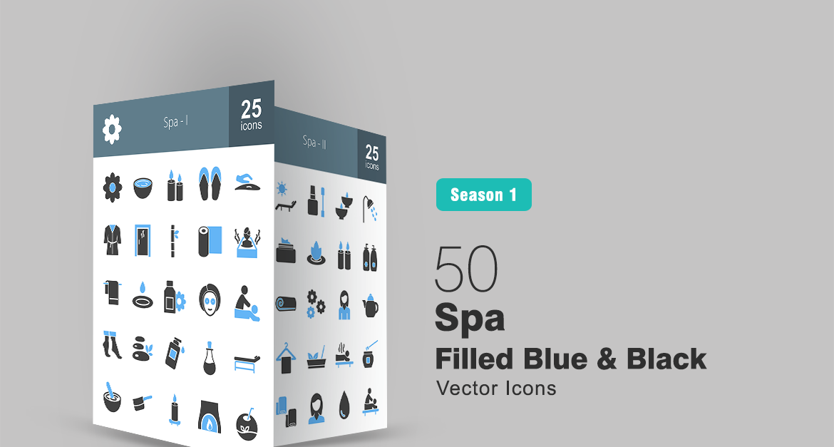 50 Spa Filled Blue & Black Icon Set #92863 - TemplateMonster