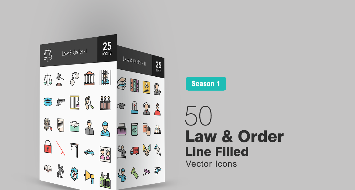 50 Law & Order Filled Line Icon Set #93040 - TemplateMonster