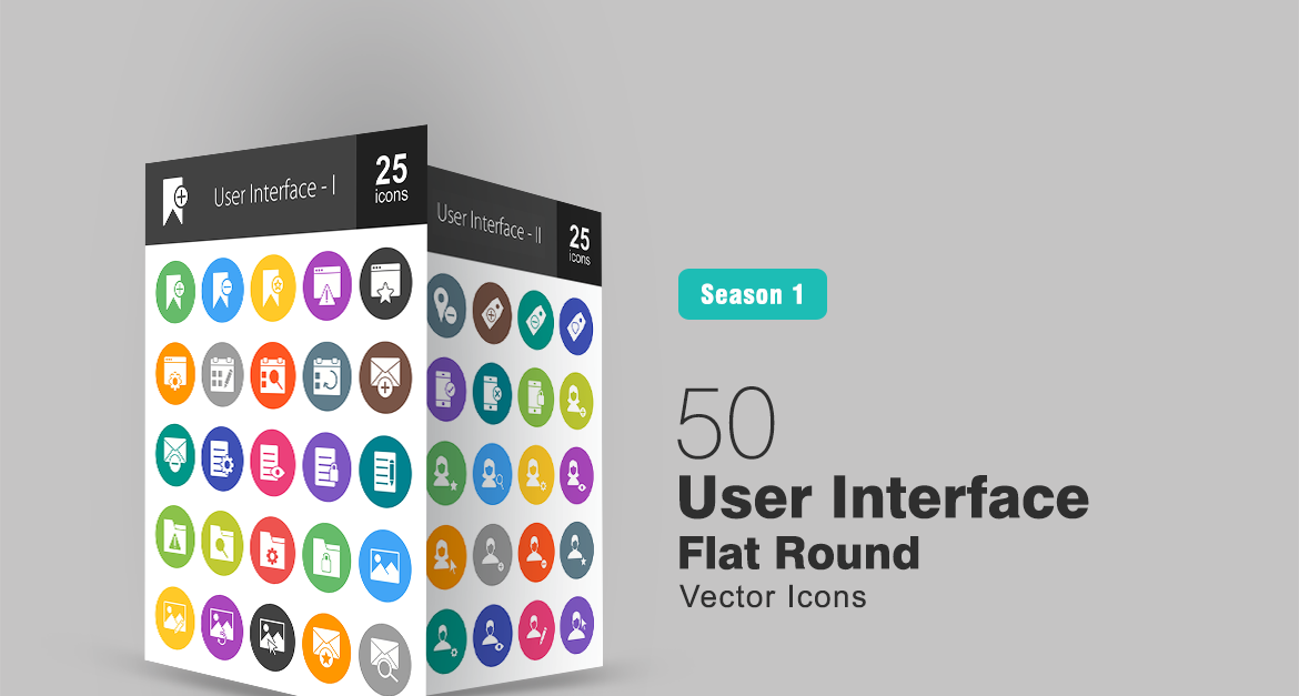 50 User Interface Flat Round Icon Set - TemplateMonster