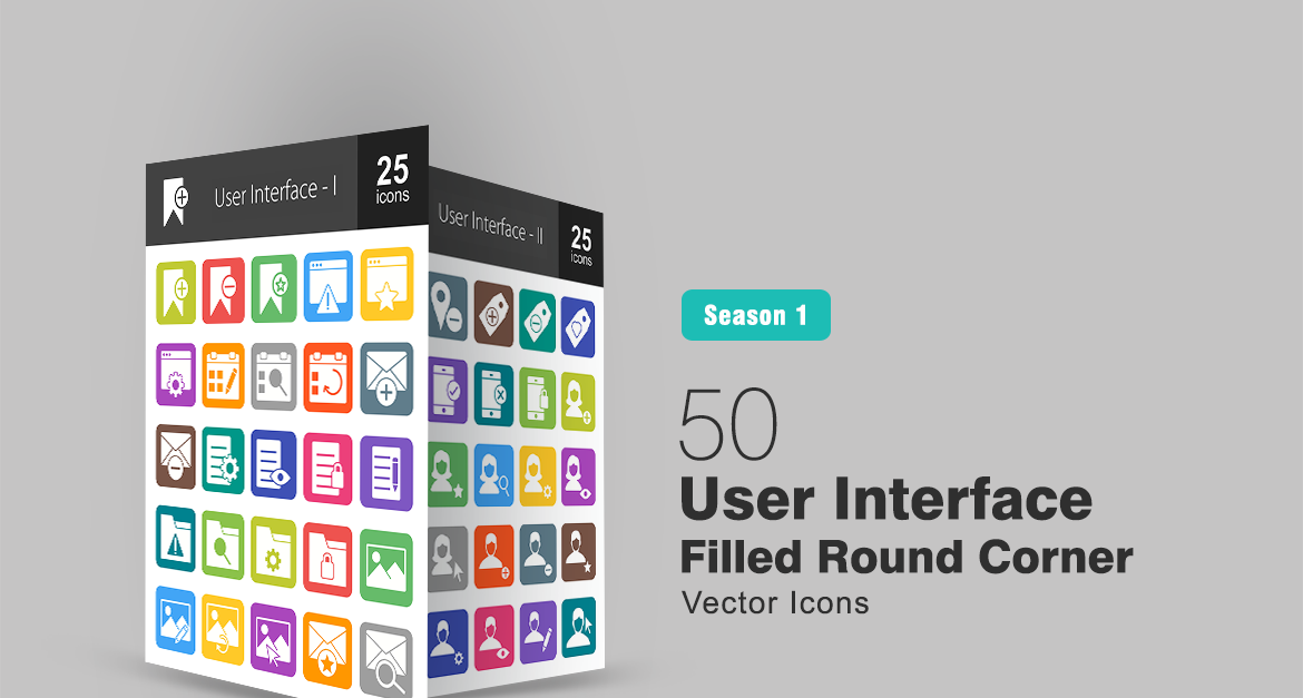 50 User Interface Filled Round Corner Icon Set