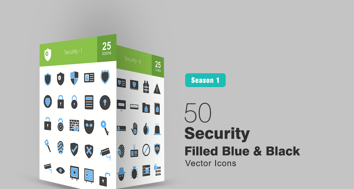 50 Security Filled Blue & Black Icon Set - TemplateMonster