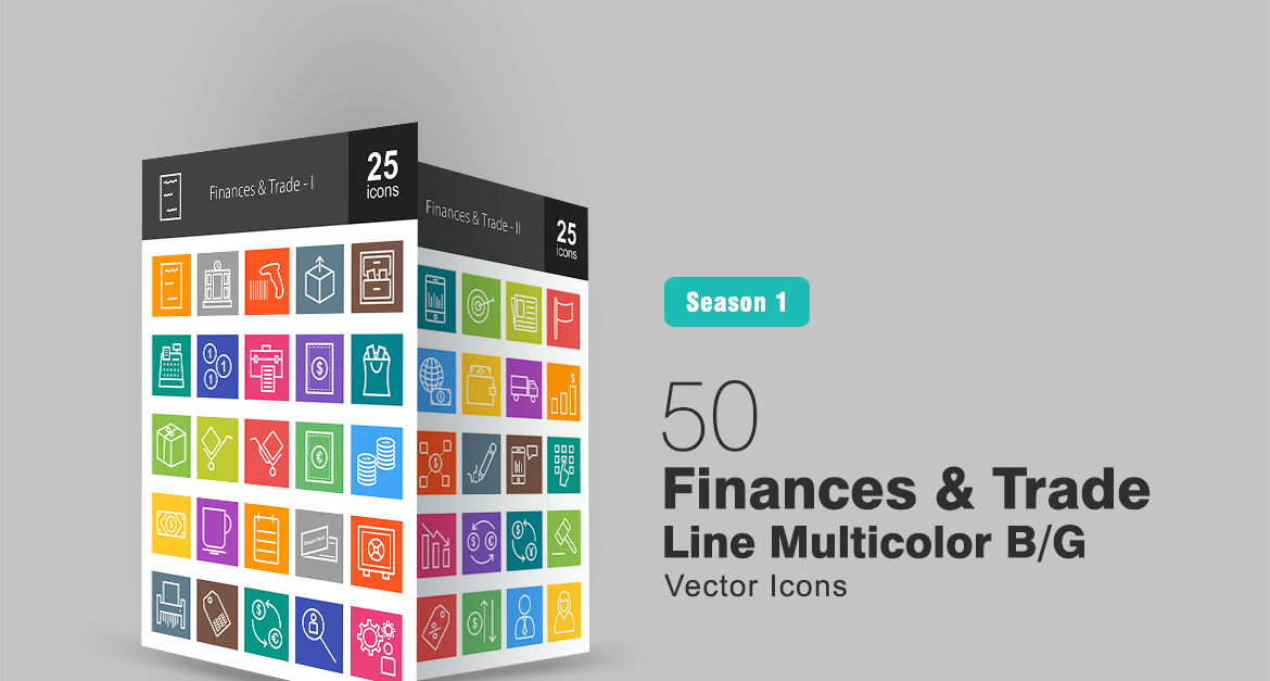 50 Finances & Trade Line Multicolor B/G Icon Set
