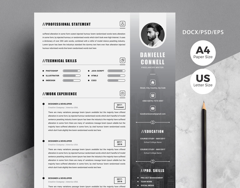 Modern Cv - Danielle Connell Resume Template