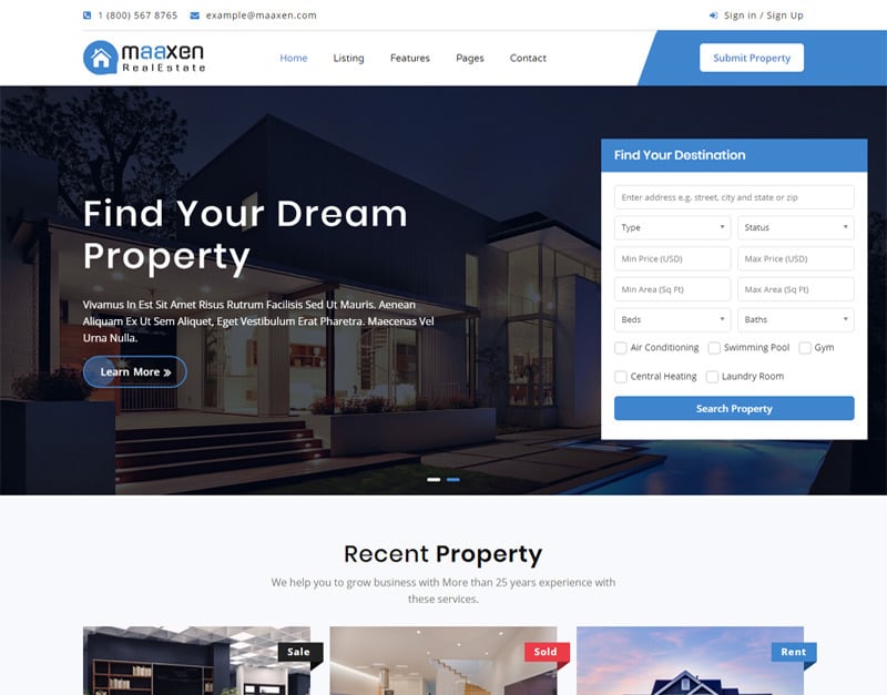 Maaxen - Real Estate Website Template