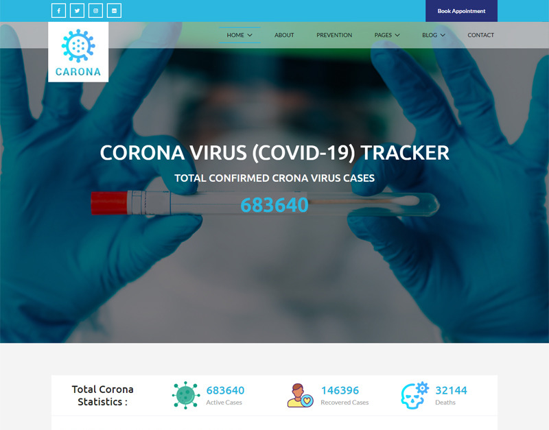 Carona - Corona virus (COVID-19) Medical Website Template
by Codezion