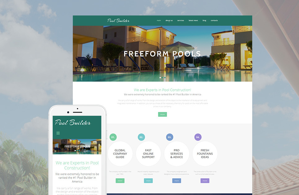 Pool Website Template For Swimming Pool Construction Company Motocms Swimming Pool Website Templates Free