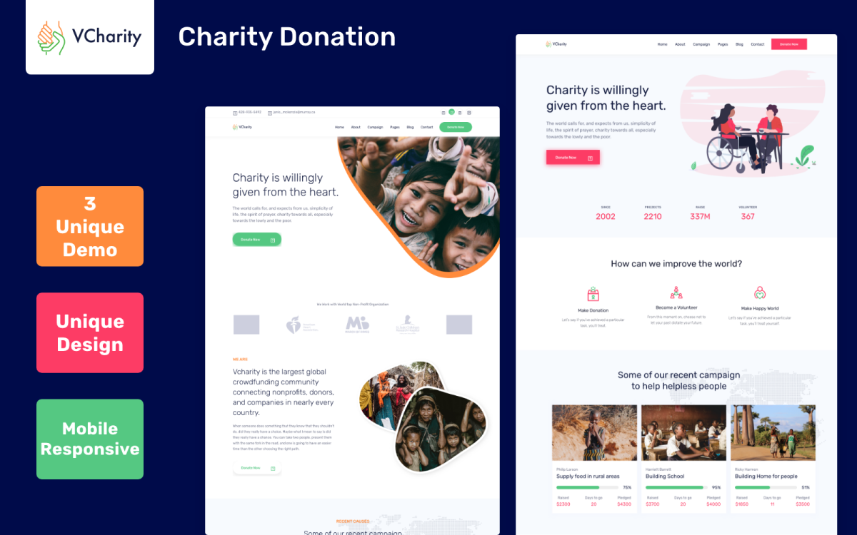 vCharity Charity and Donation Website Template Free Download