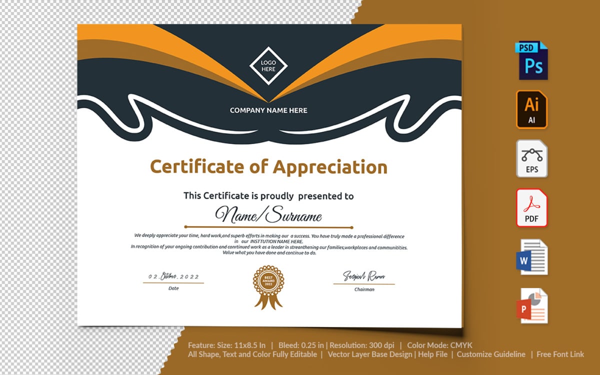 Printable of Appreciation Certificate Template With Regard To Sample Award Certificates Templates