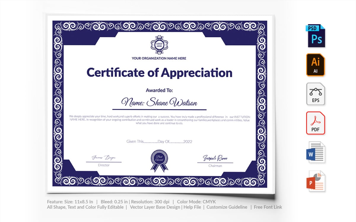 Printable of Appreciation Certificate Template Pertaining To Certificate Of Appreciation Template Free Printable