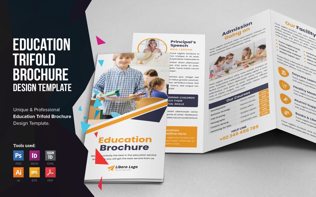 Aroni - Education School Trifold Brochure - Corporate Identity Template Pertaining To Tri Fold School Brochure Template