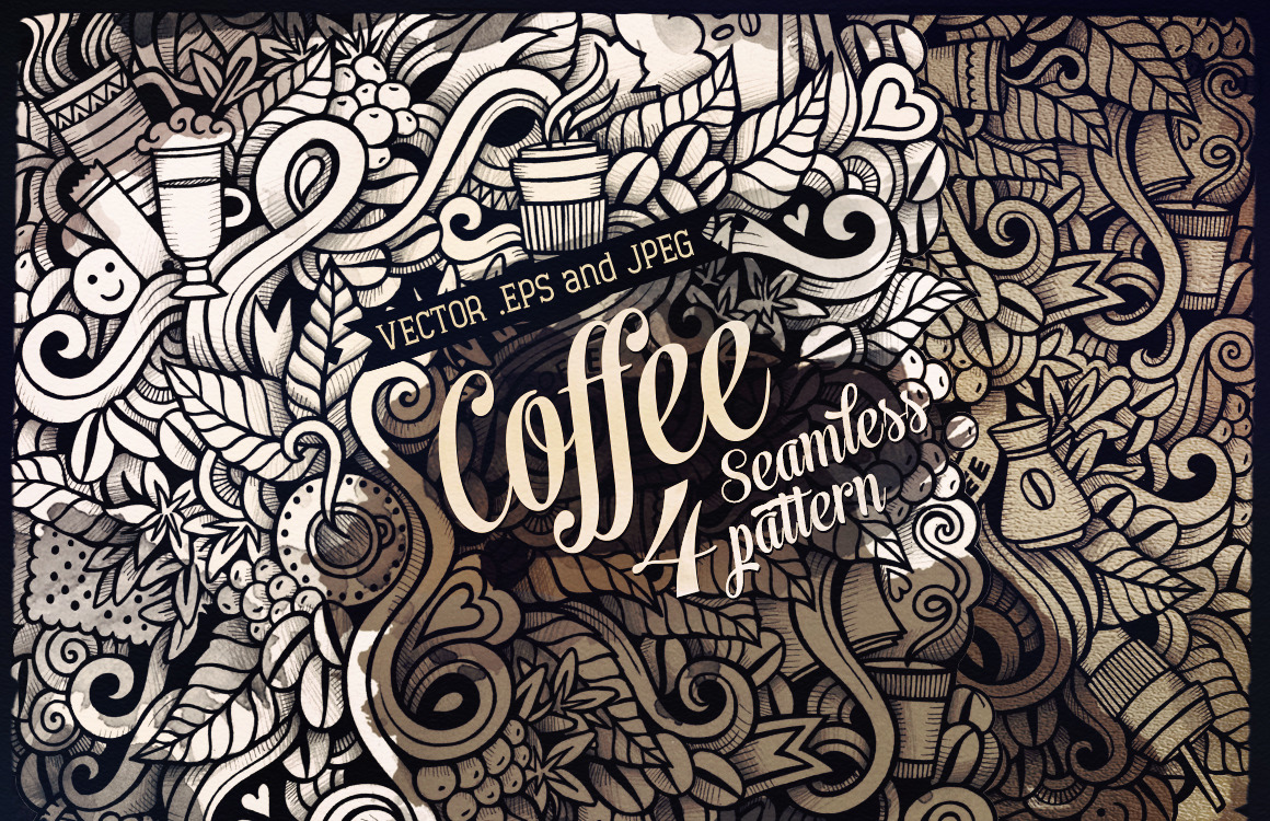 Coffee brewing methods. Seamless pattern with doodle coffee stuff