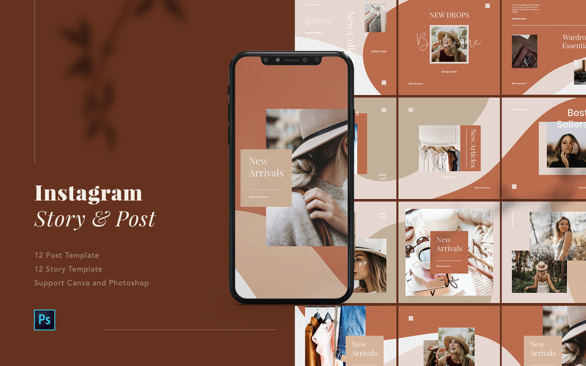 Пазл Instagram Story and Post Template PSD для социальных сетей