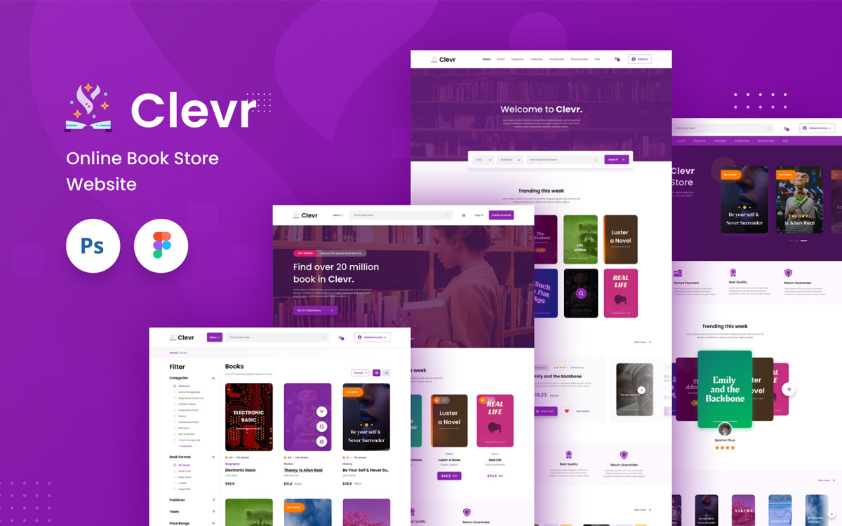 Clevr Book Store Website Template UI Elements