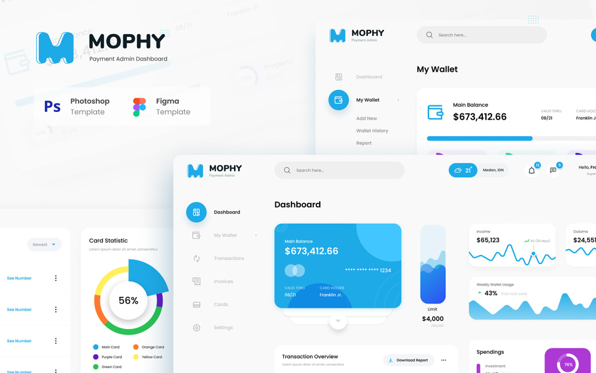 Mophy 付款管理仪表板figma和psd Ui元素 Templatemonster