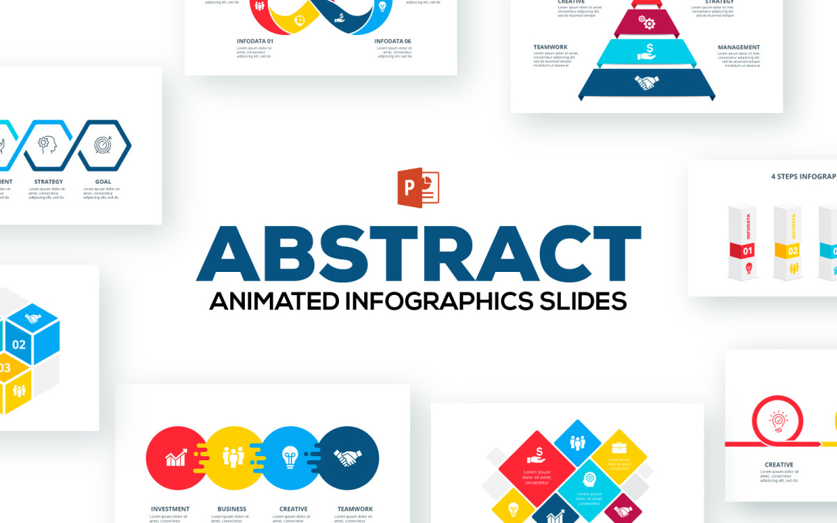 Plantilla de PowerPoint para presentaciones de infografías animadas abstractas Plantilla de PowerPoint para presentaciones de infografías animadas abstractas
