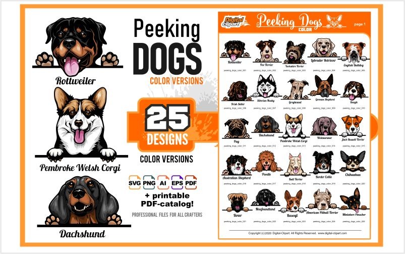PEEKING DOGS CLIPART-VECTOR CLIP ART-VINYL CUTTER PLOTTER IMAGES-EPS GRAPHICS CD 